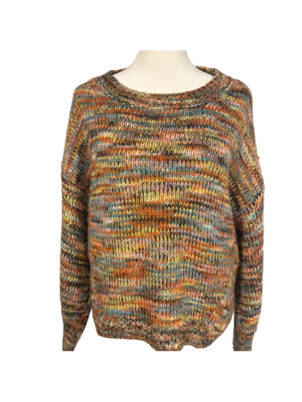 Size S LOFT Multicolor Fall Rainbow Striped Crew Neck knit Pull Over Sweater